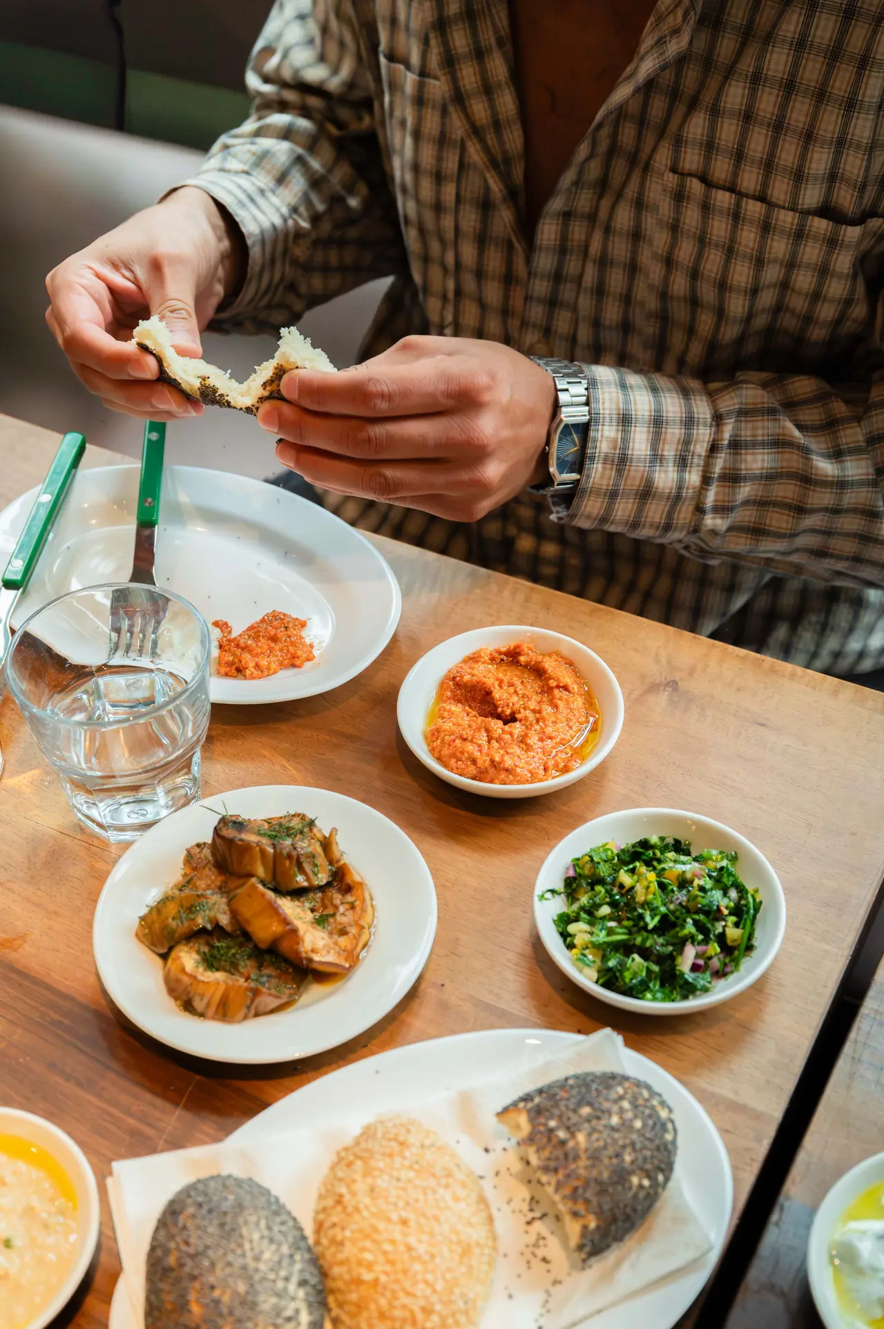 Small salads and dips with homemade bread